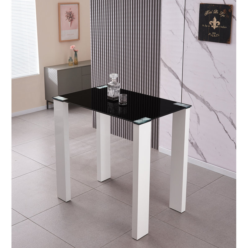 Atonya Glass Top Dining Table, Black Glitter