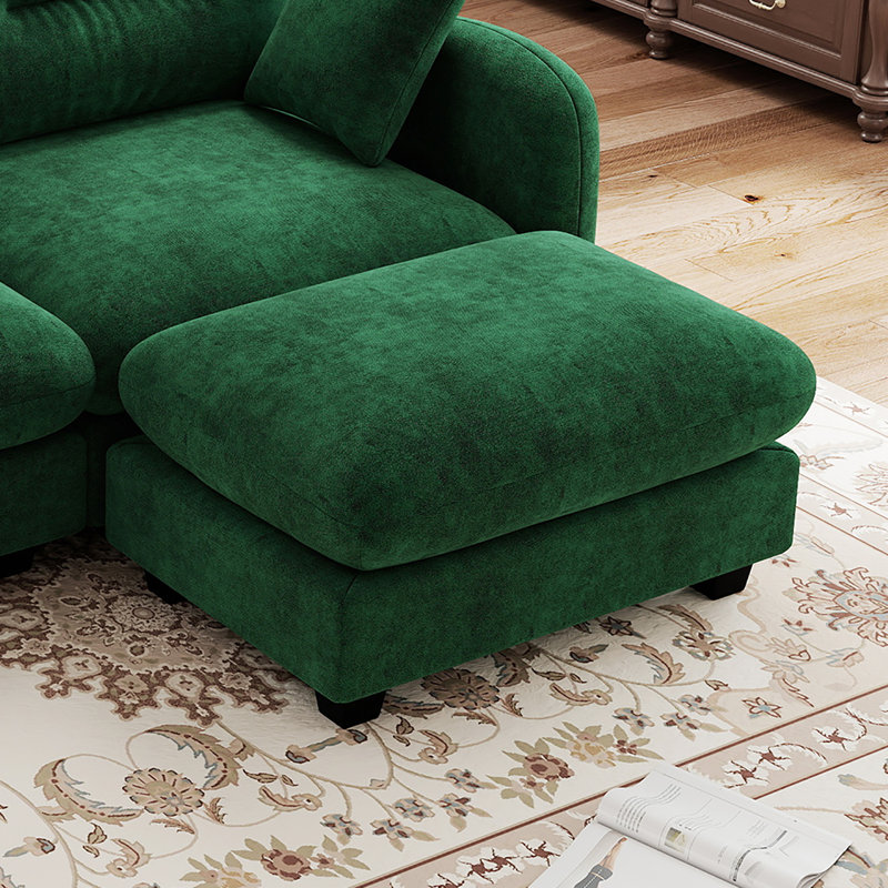 Repose-pieds en tissu chenille pour salon, Vert