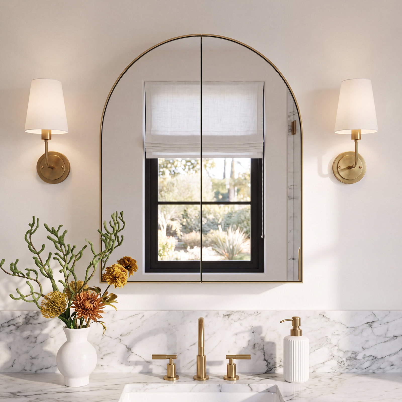 Aria Arch Medicine Cabinet, Satin Brass