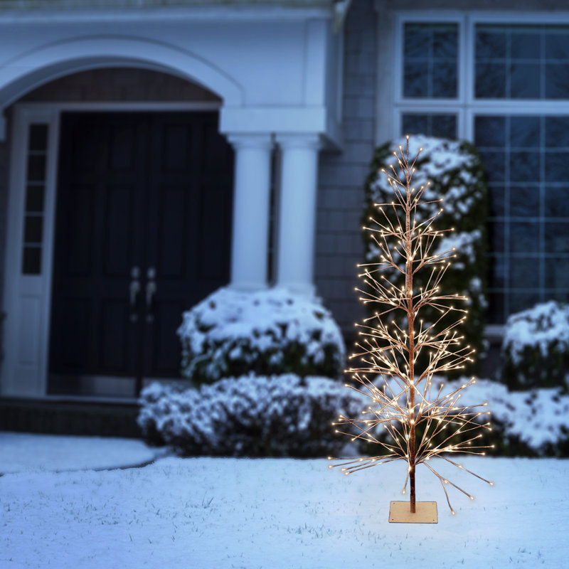 Flocked Artificial Brown Christmas Tree with Warm White LED Lights, 71"