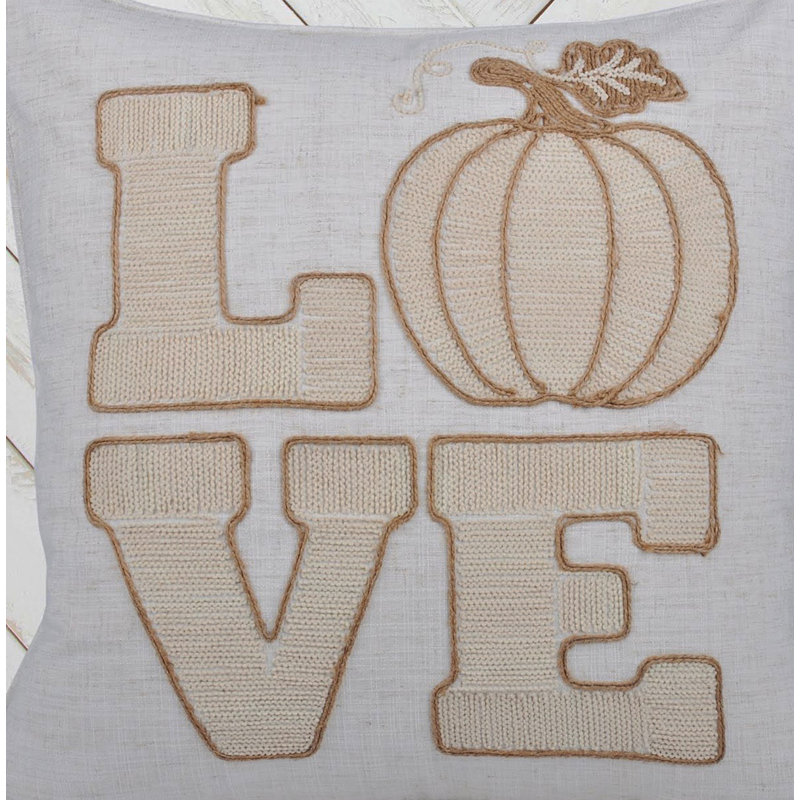 Coussin décoratif brodé LOVE - citrouille beige rustique