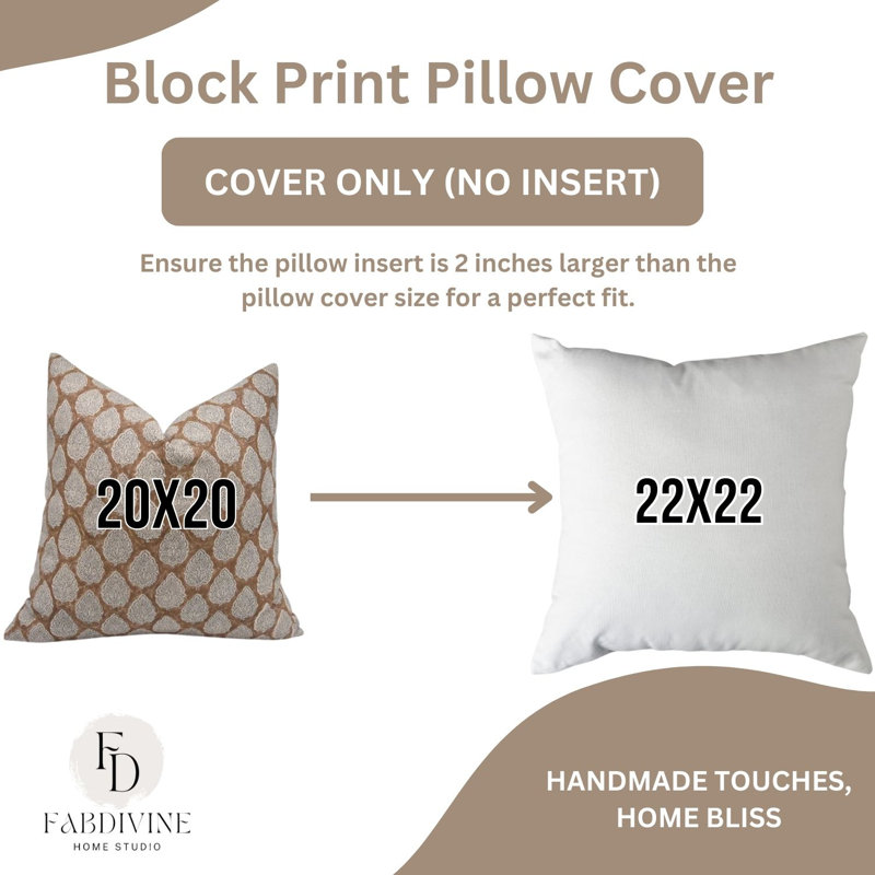 Block Print Throw Pillow Cover, 2 Thick Linen Decorative Cushion Cover, 36" x 14"