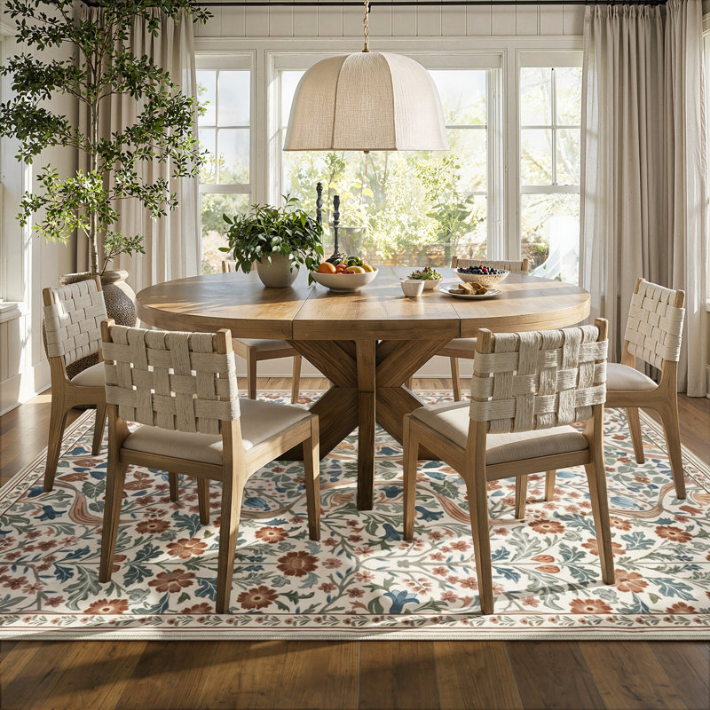 Tapis lavable à motif floral Kaldi, Beige, Rectangle 5 pi x 7 pi