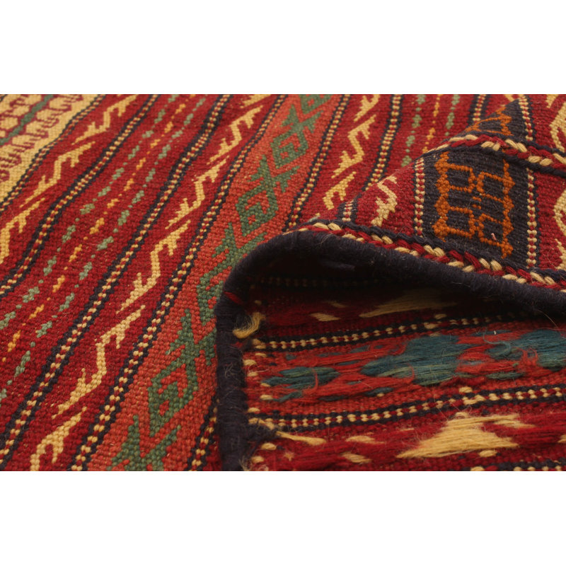 Tapis décoratif en laine de conception unique noué à la main new age kashkoli rouge foncé/jaune 3 pi 4 po x 5 pi