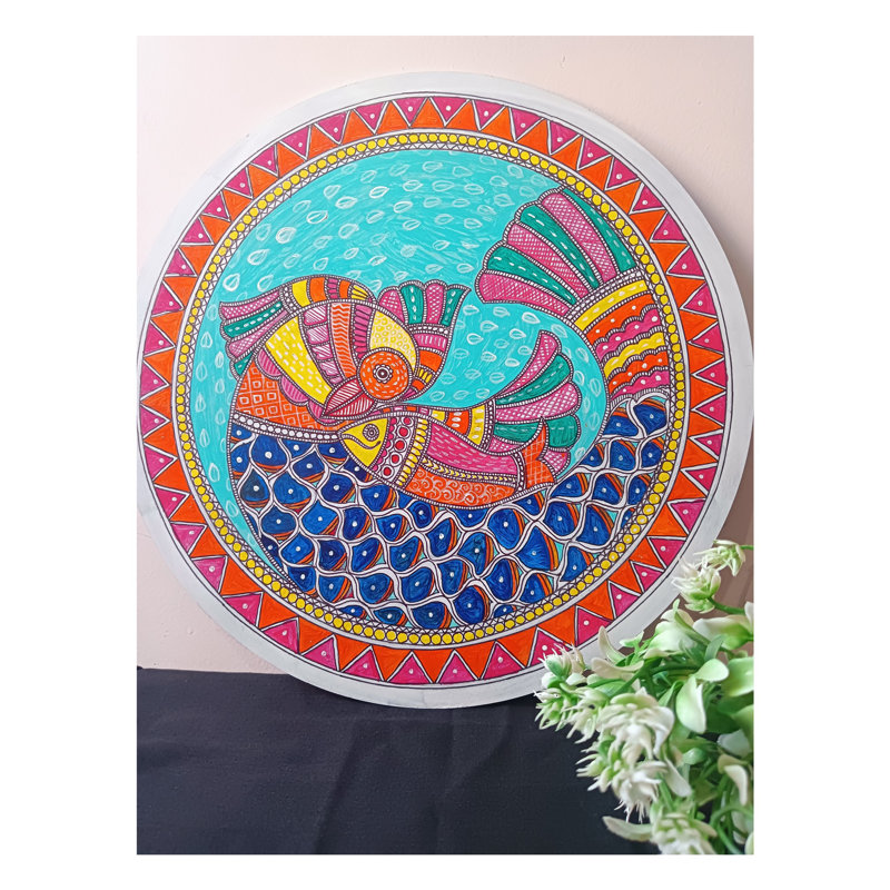 Motif Madhubani paon | Acrylique sur panneau en bois aggloméré | Par Rina Patwa