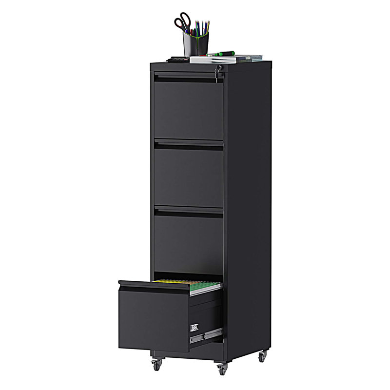 Classeur vertical à 4 tiroirs verrouillables en métal sur roulettes - Armoire verrouillable robuste pour la maison et le bureau