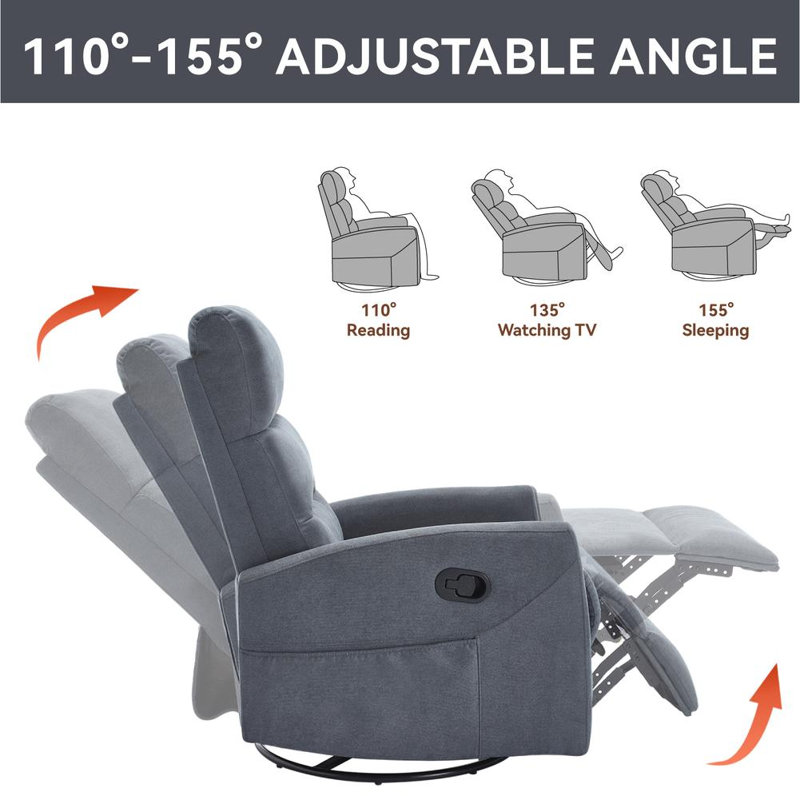 Modern Rocking Swivel Recliner, Gray