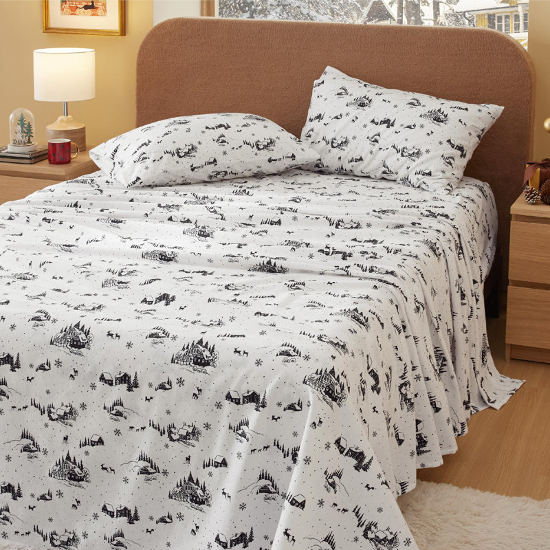Ensemble de lit en flanelle 100% coton, Ensemble de draps pour lit simple avec 1 taie d'or
