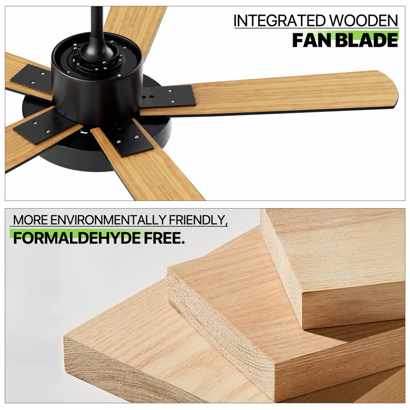 52" Black Ceiling Fan with LED Light and Remote Control