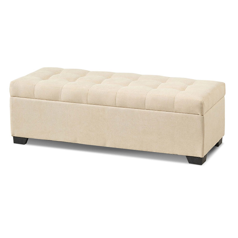 Banc de rangement rembourré en bois beige, Beige
