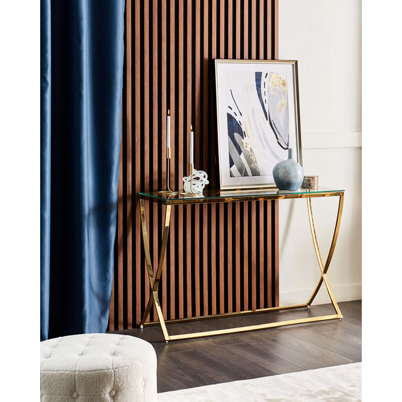 Abidur Glass Top Cross Legs End Table