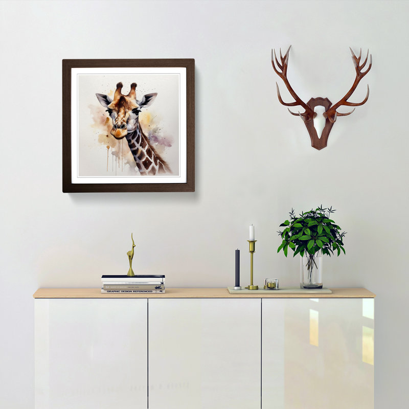 Giraffe Watercolour No.1 - Framed Print, Walnut