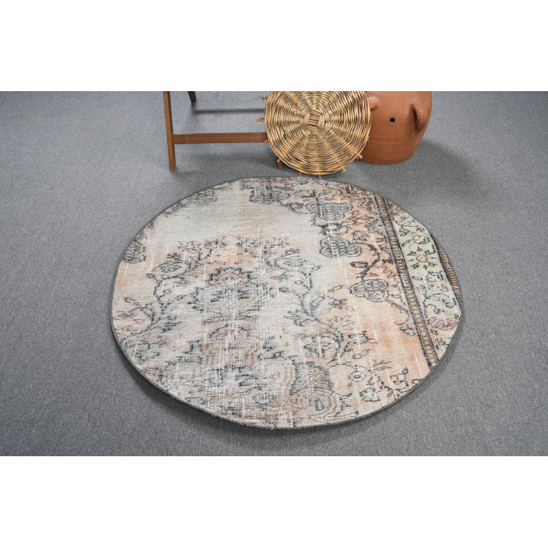 Tapis en laine fabriqué à la main beige avec motif floral pour chambre d'enfant et dortoir - Style rétro turc anatolien