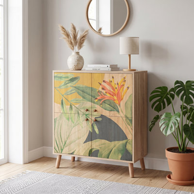 Wooden Legs Decorative Accent Chest With 4 Cabinets