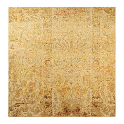 Rug & Kilim’S Distressed European Square Rug In Beige-Brown & Gold Florals