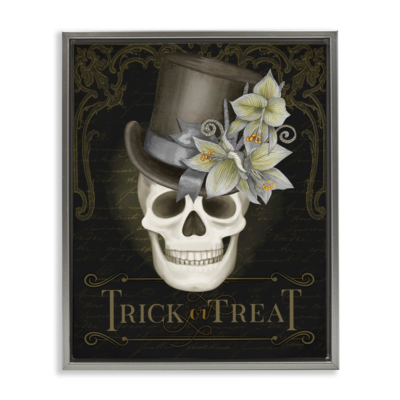 Cadre flottant Trick Or Traite Skeleton Skull, design par Nicole Tamarin, H 21 po x l 17 po, Cadre flottant gris lustré