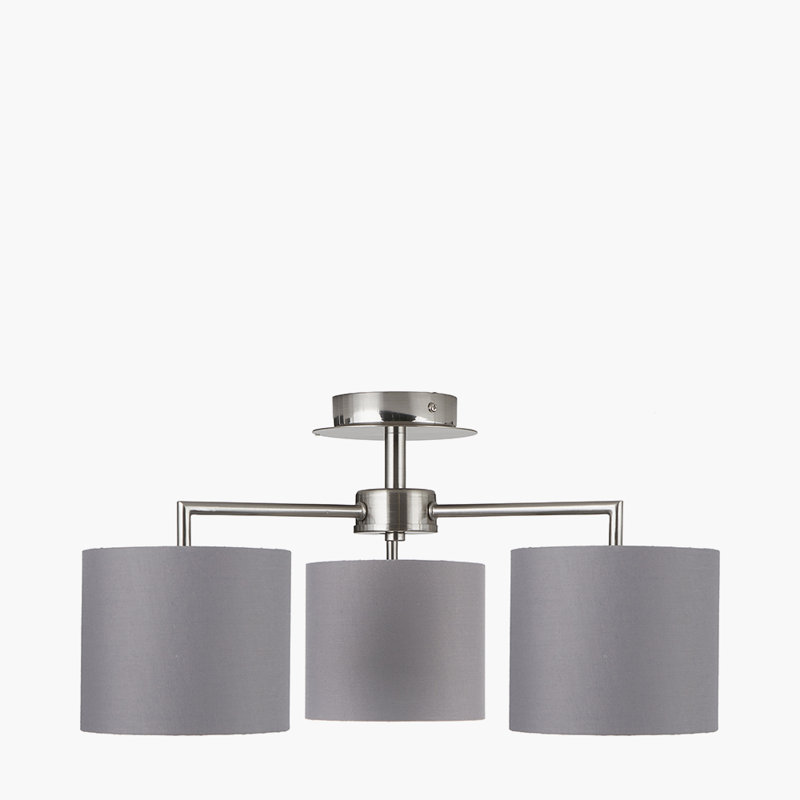 Sundari Fabric Semi Flush Mount, Brushed Silver, Gray