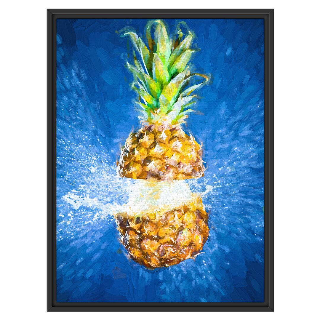 Gerahmtes Wandbild Ananas mit Wasser bespritzt Kunst