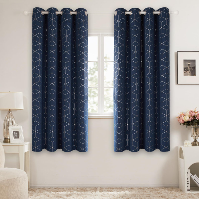 Decorative Silver Diamond Blackout Curtains(Set of 4), 52" W x 63" L, Royal Purple