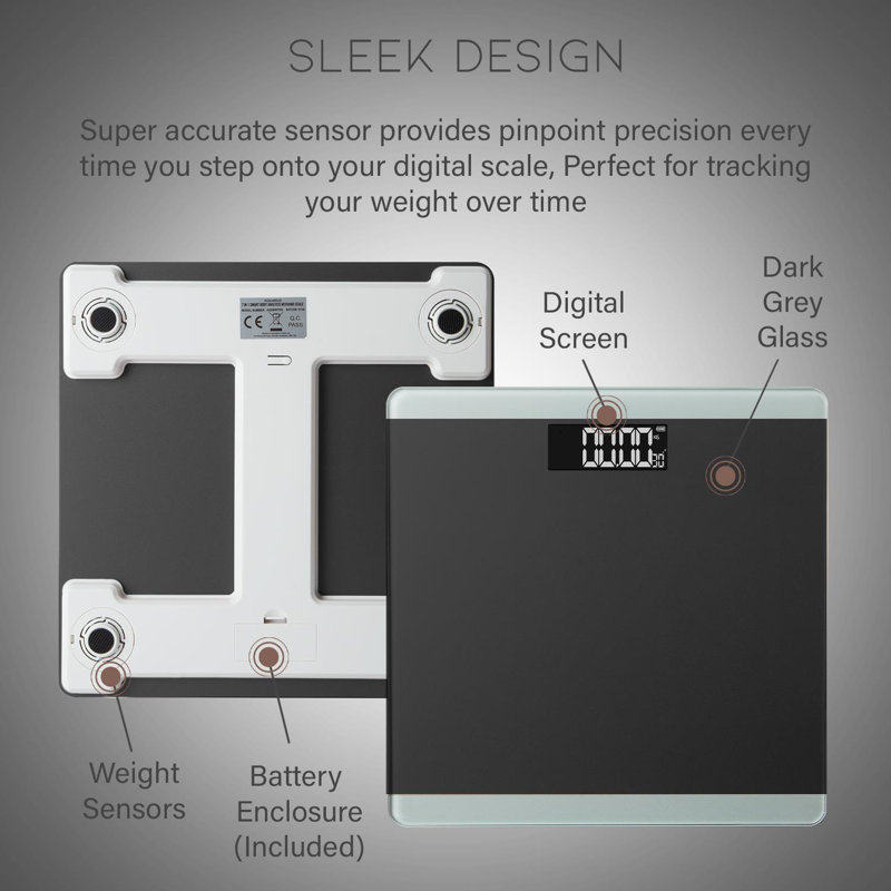 Symple Stuff 3 In 1 Digital Bathroom Scales With Step-on Technology, Space Grey