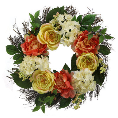 Faux Hydrangea Polyester 22'' Wreath