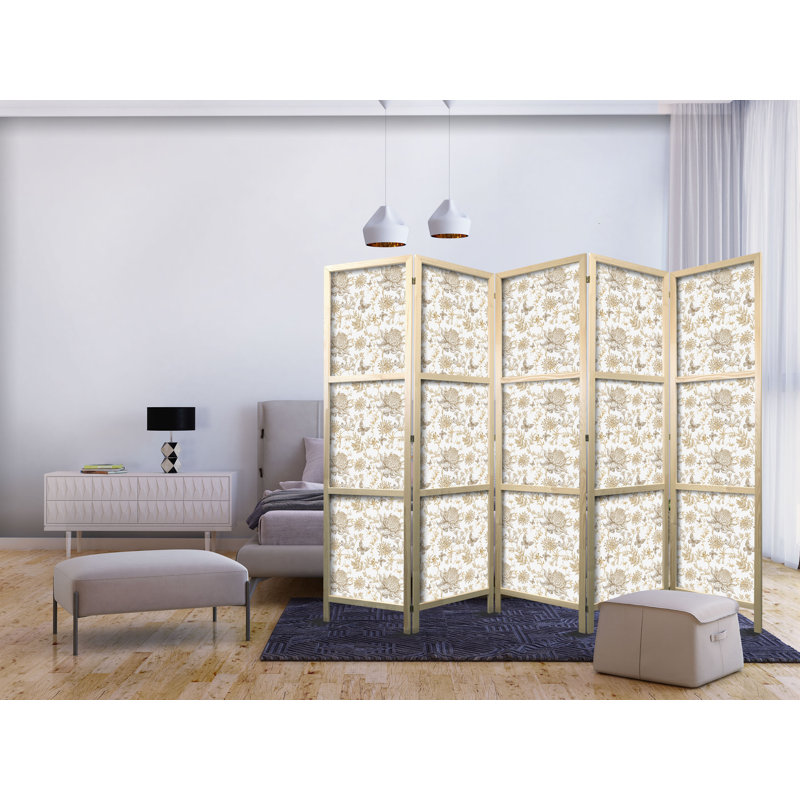 171cm H Solid Wood Folding Room Divider, 171cm H x 225cm W x 1.2cm D, 5