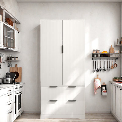 Farmhouse Pantry Storage With 2 Large Drawers, 8 Door Spice Racks, Adjustable Shleves And Unique Stripe Design by Lark Manor