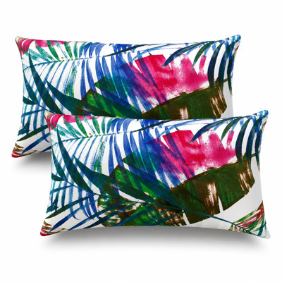 Set of 2 Outdoor Lumbar Pillow Covers ONLY, 12" x 20", Water-Repellent and Fade-Resistant Decorative Cushion Covers for Patio, Porch, Balcony, Garden and Indoor Sofa