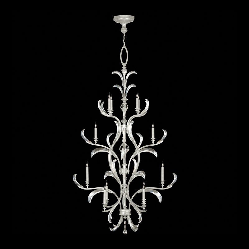 Beveled Arcs 16 - Light Chandelier, Silver Leaf