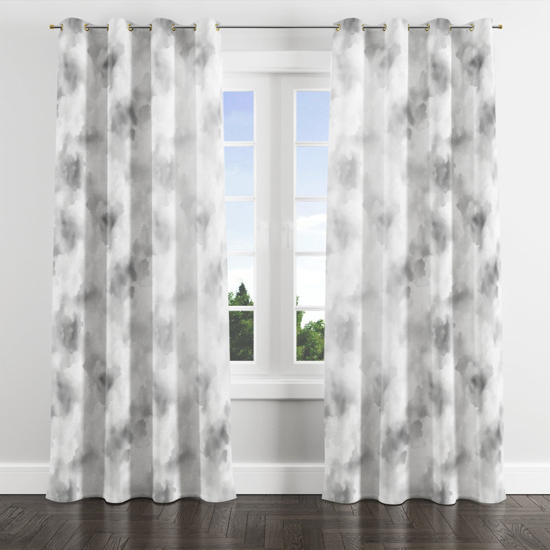 Modern Room Darkening Curtains - Gray Quiet Smoke Grommet Curtain - 1 Panel, Gold Grommets, 52" W x 84" L