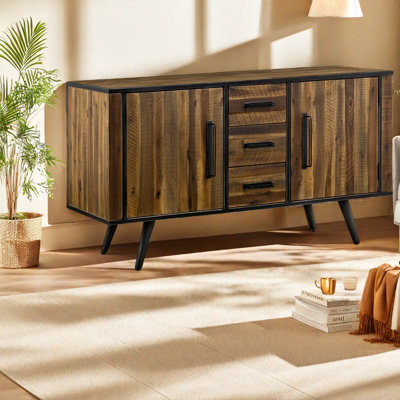 Spacious Acacia Wood Buffet Cabinet, Rustic Style For Home Dining