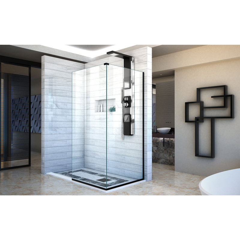 Linea 30" W x 72" H Screen Frameless Fixed Glass Panel, Matte Black