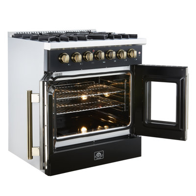 Cuisinière à double foyer à combustion double 30 po Galiano, blanc ou noir et laiton antique, four à convection véritable 4,32 pi³