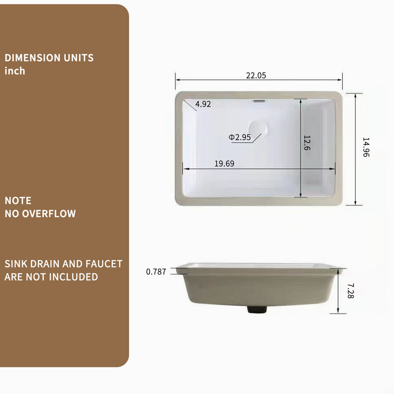 Lavabo de salle de bain rectangulaire encastré - lavabo vasque de salle de bain encastrable 22 * 15 pouces