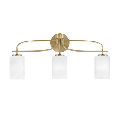 Barre d'éclairage de salle de bain 3 lumières Cavella avec verre en marbre blanc de 4 po