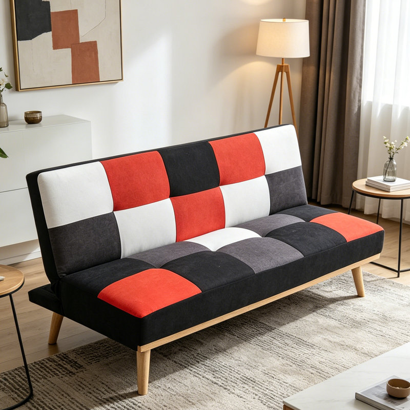 3 Seater Fabric Sofa, Black/Grey/Red