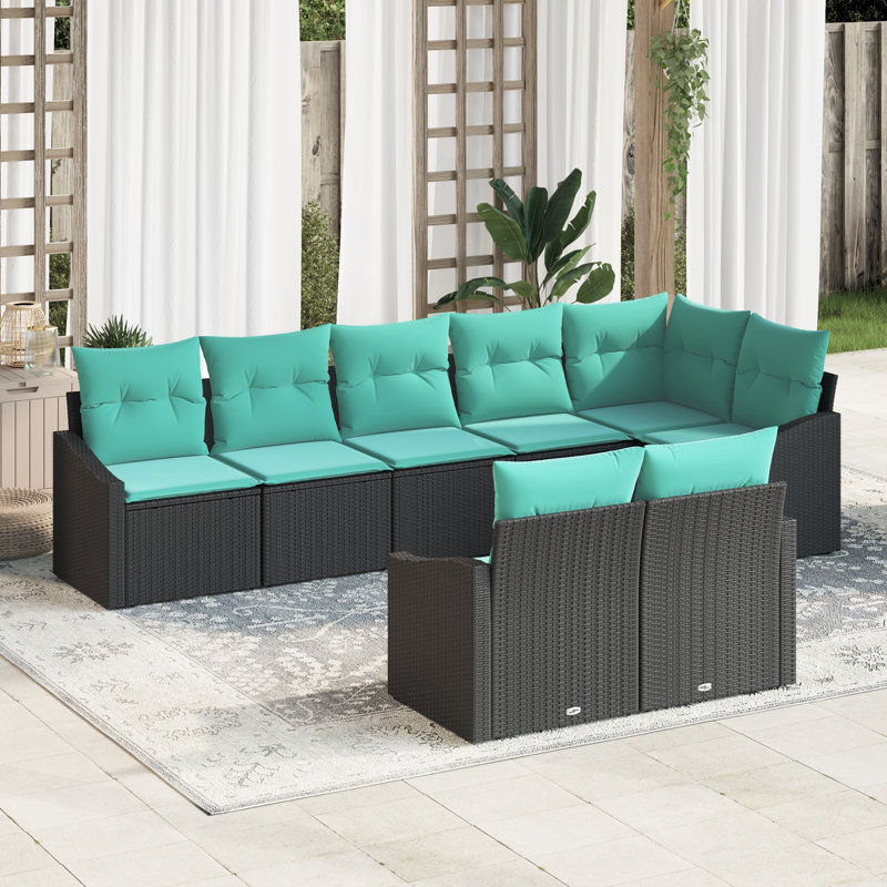 Ensemble de canapé avec coussin vidaXL 8 pièces vidaXL, Structure noire / Coussin bleu