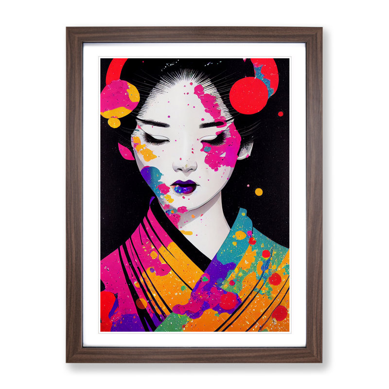 Geisha No.5 - Framed Print, 64cm H x 46cm W x 2cm D, Walnut