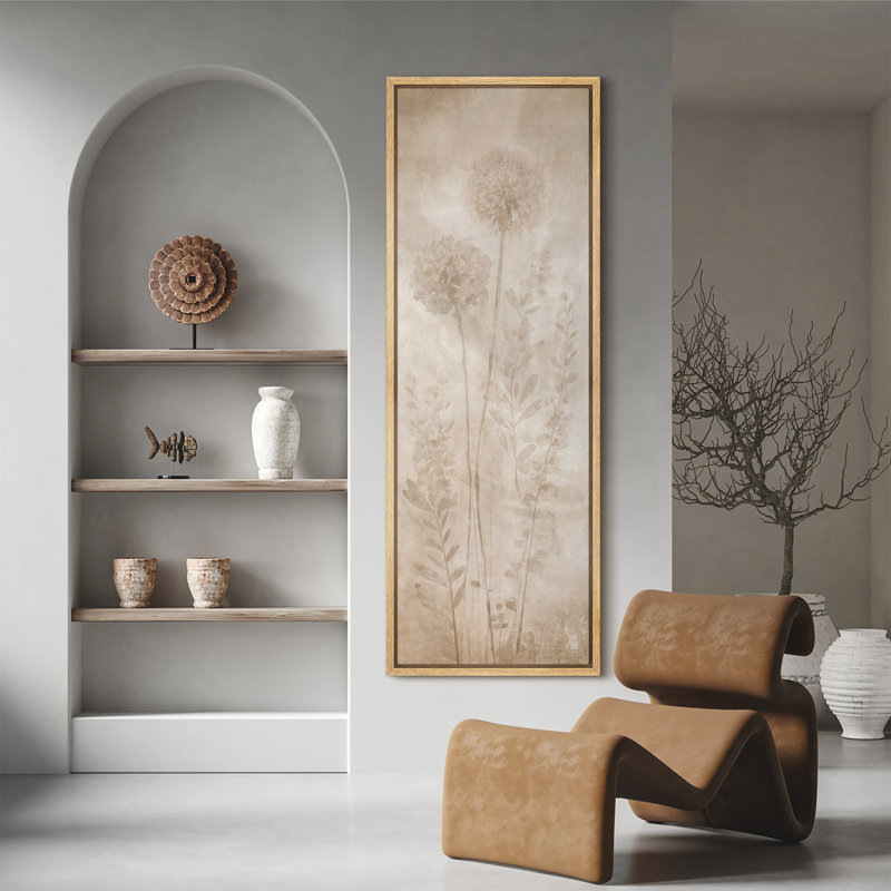 «Minimal Beige Floral Silhouette Botanical Art Extra Large», reproduction d'art sur toile encadrée, Naturel