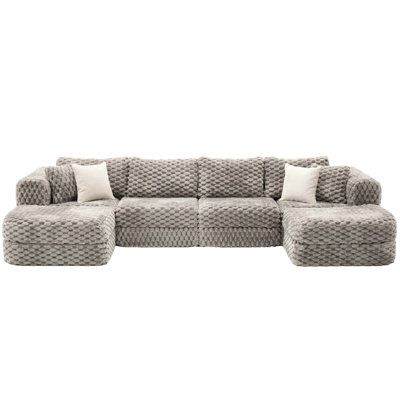 Modular Sectional Sofa 135.4" Boneless Sofa Couch Cozy Sectional Couch with Two Movable Ottomans for Living Room
