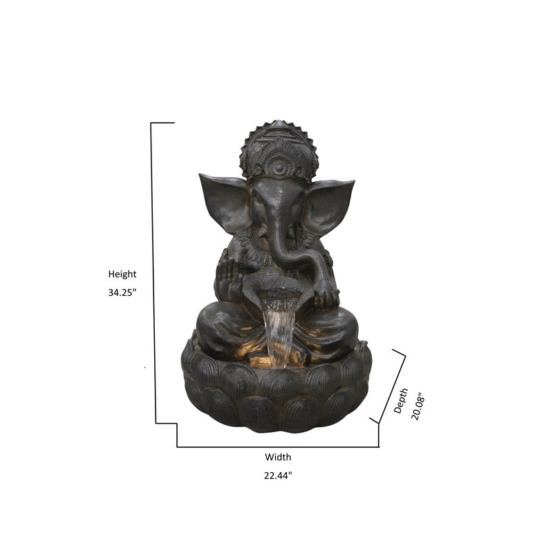 35 In Ganesha Sculptural Outdoor Fountain with Warm White LEDS