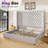Upholstered Panel Bed with Turned Legs and Textured Linen, Classic Tufted Headboard, No Box Spring Needed-2144604302-2134472068