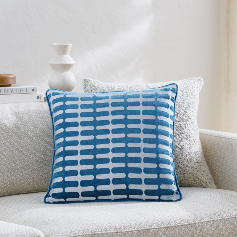 Cotton Throw Square Pillow Cover, Blue, Down, 20" x 20"