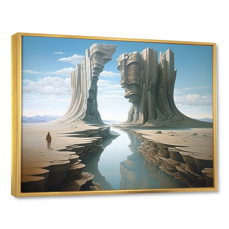 «Mind-Blowing», art mural surréalisme, Cadre flottant doré, H 34 po x l 44 po x P 1,5 po