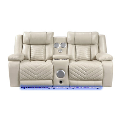 Canapé inclinable électrique deux places avec haut-parleur Bluetooth et ceinture DEL beige