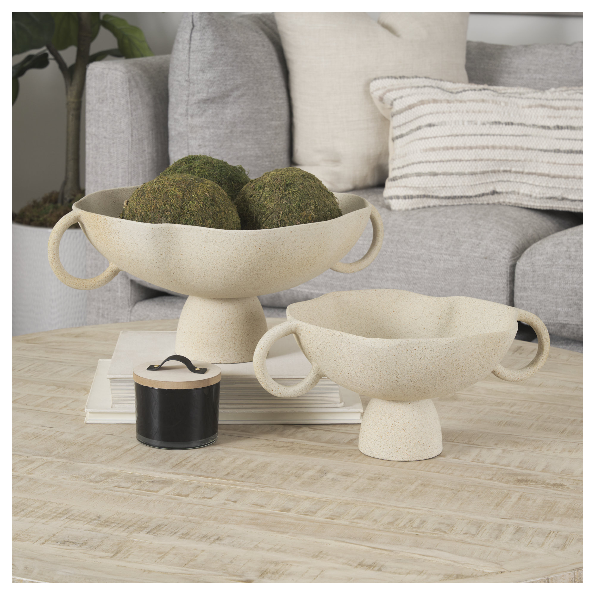 Sabine Aluminum Decorative Bowl 1, Beige, 8.25" H x 19.69" W x 15.75" D