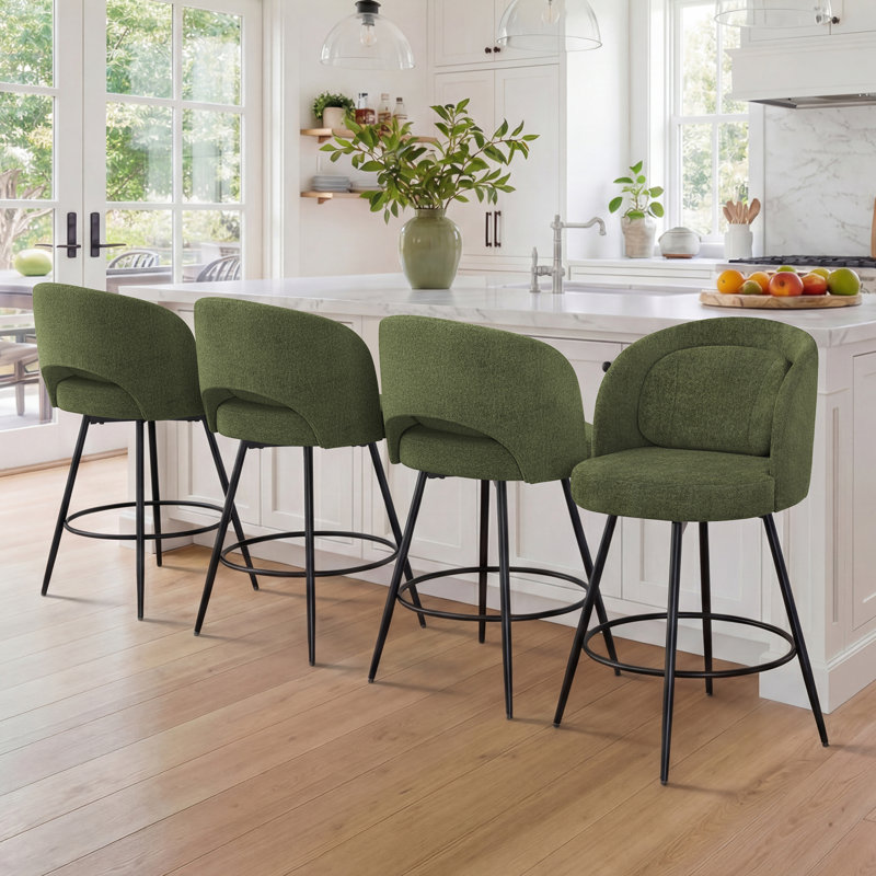 Tabouret de bar rotatif H 26 po Audrey, Vert / chenille, 4