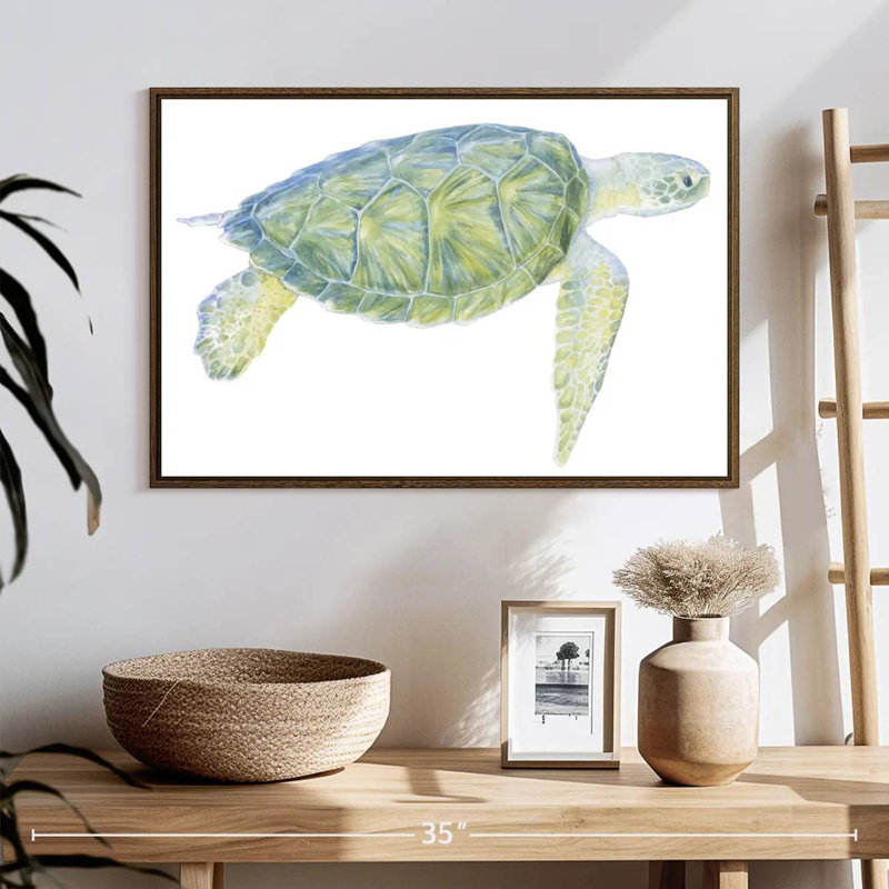 Tortue de mer tranquille I, 25 po x 17 po, Cadre flottant noyer