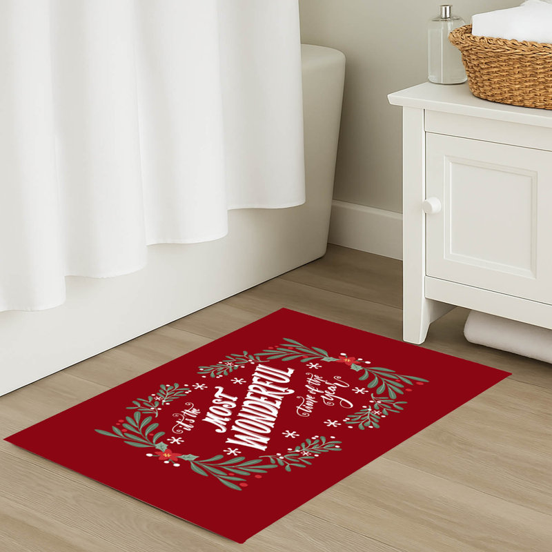 Tapis de bain «It's the Most Wondeful Time of the Year», Simple - L 34 po x l 21 po, Rouge