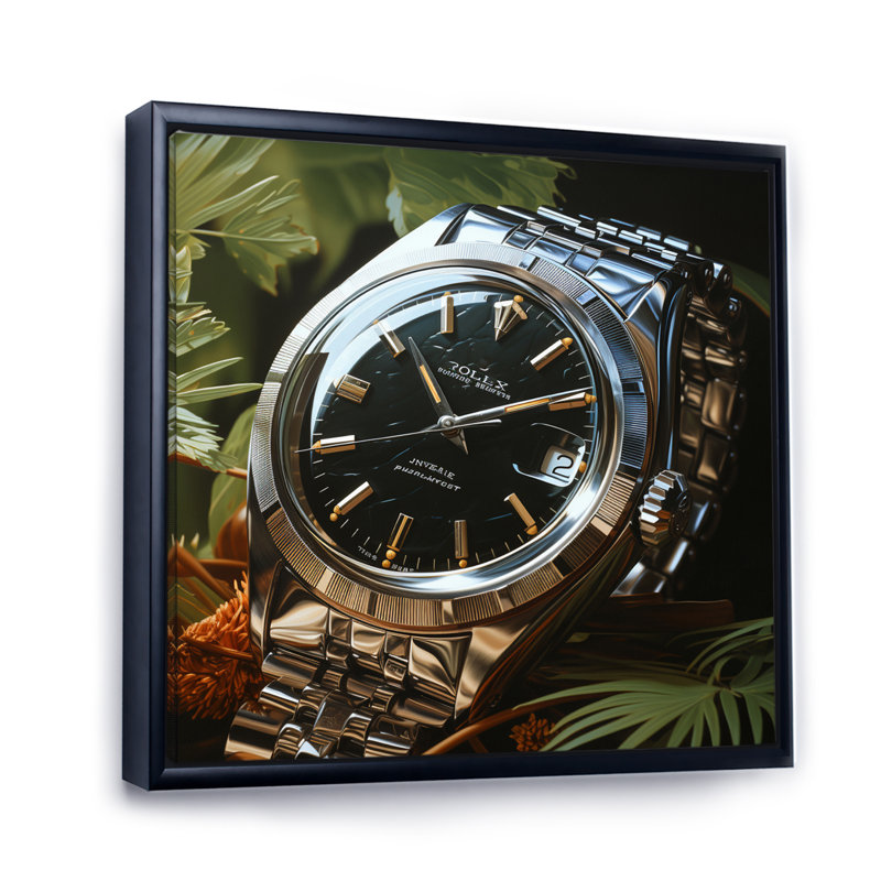 «Luxury Watch Silver Dawn I», reproduction sur toile, H 24 po x l 24 po x P 1 po, Cadre flottant noir